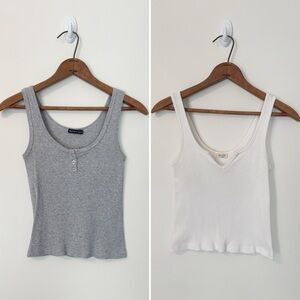 Bundle Lot of 2 Brandy Melville Crop Tank Tops | Gray & White